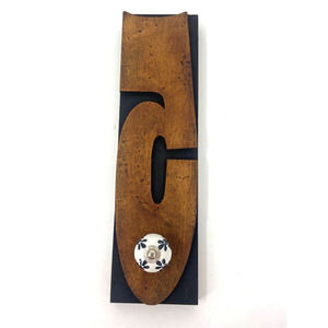 NY Times Antique Print Block Number "5" Wood Type Repurposed Knob Hanger RARE